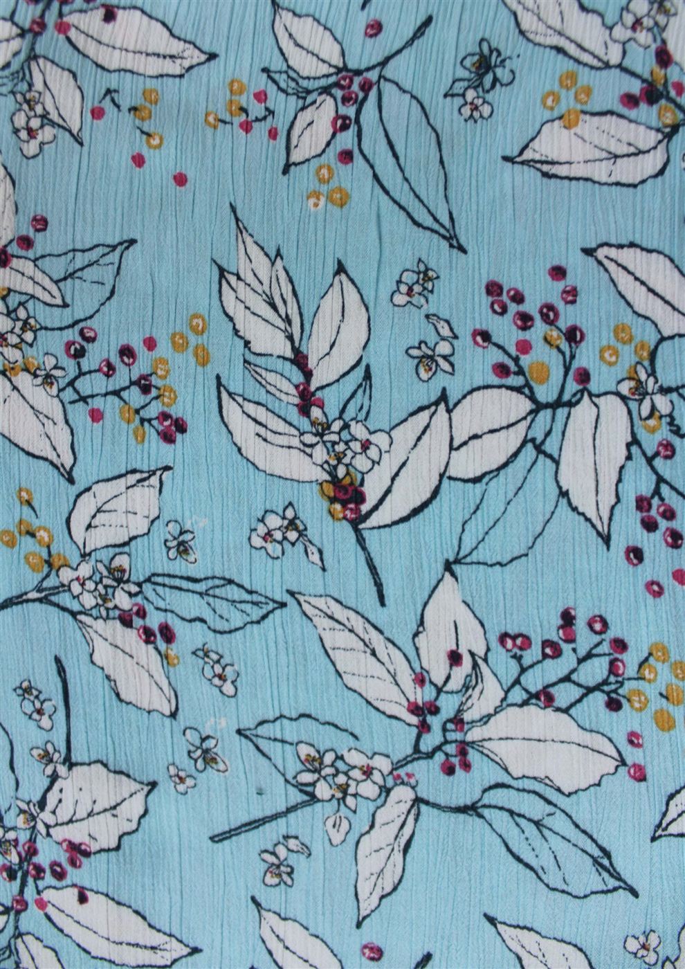 Rayon crepe printed fabric on white base